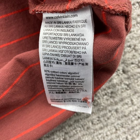 Calvin Klein Polo Shirt Men Large L Brown Orange Striped Casual Golf Embroidered - Picture 5 of 11
